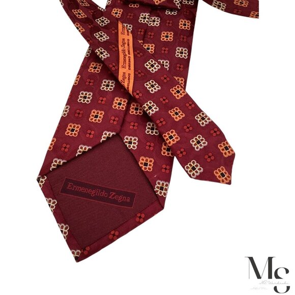 s-l400.jpg ERMENEGILDO ZEGNA Burgundy Geometric Silk Tie Made In Italy W: 3.75\